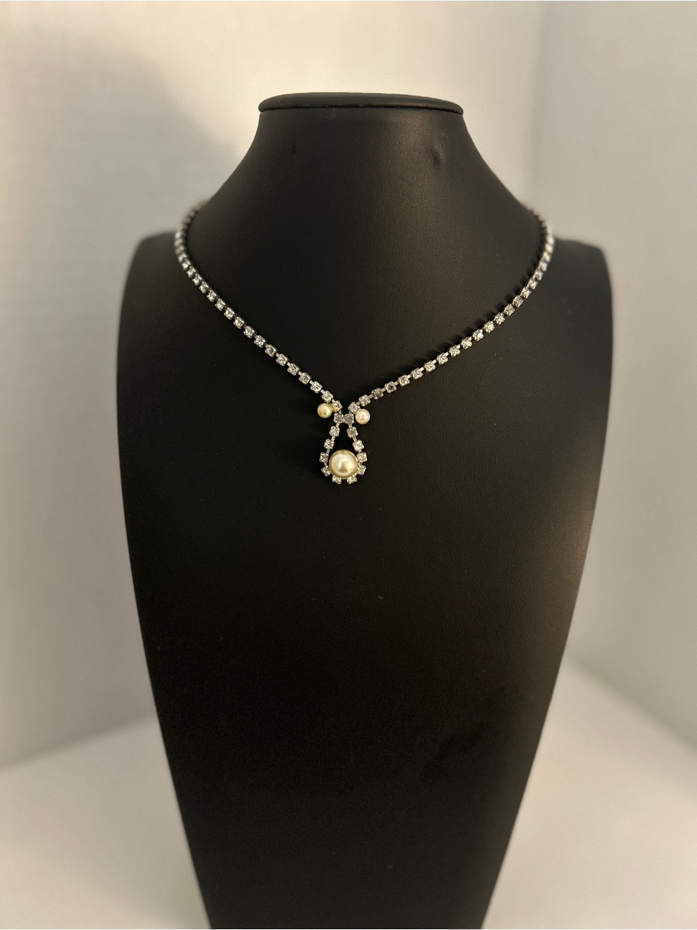 Pearl and Crystal Pendant Necklace - Silver Tone